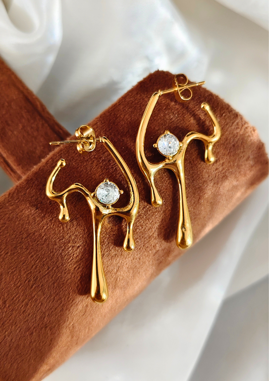 Siora: "Siora Anti Tarnish Gold Plated Sunbeam Lattice Earrings, elegant statement jewelry, waterproof, ideal for trendy everyday wear."