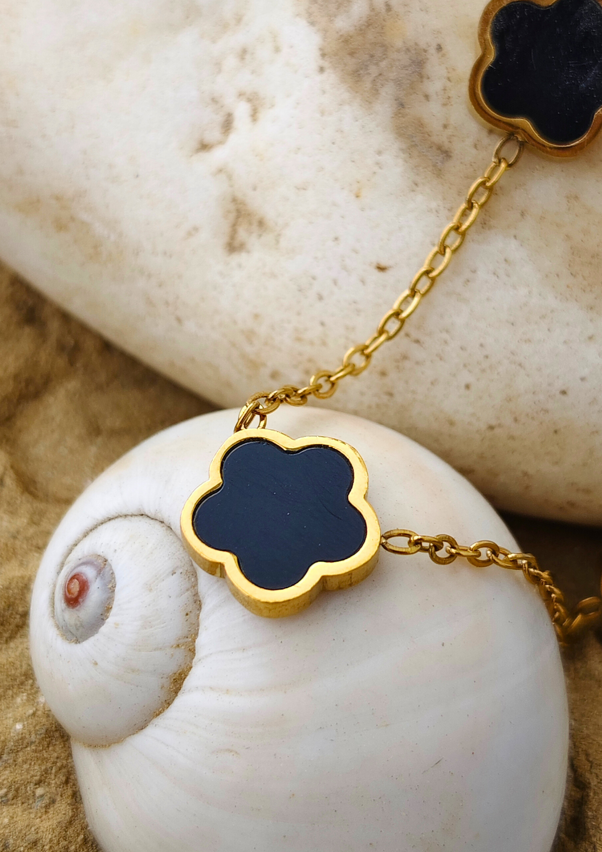 Seora Blooming Grace Pendant – Feminine black floral charm pendant, lightweight, waterproof, anti tarnish jewellery for everyday and special occasions.