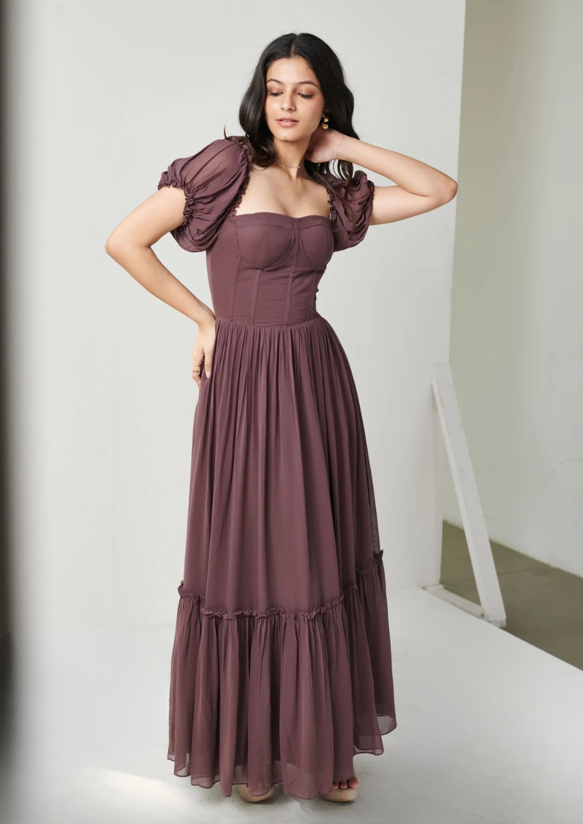 Theresa Wine Georgette Dress Seoraa Theresa Wine Georgette Dress Seoraa