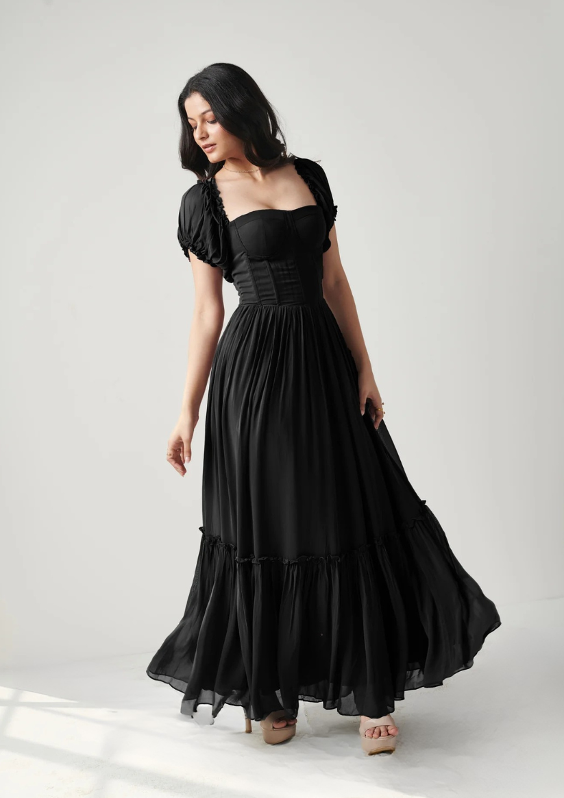 black georgette maxi dress Theresa Black Georgette Dress Seoraa