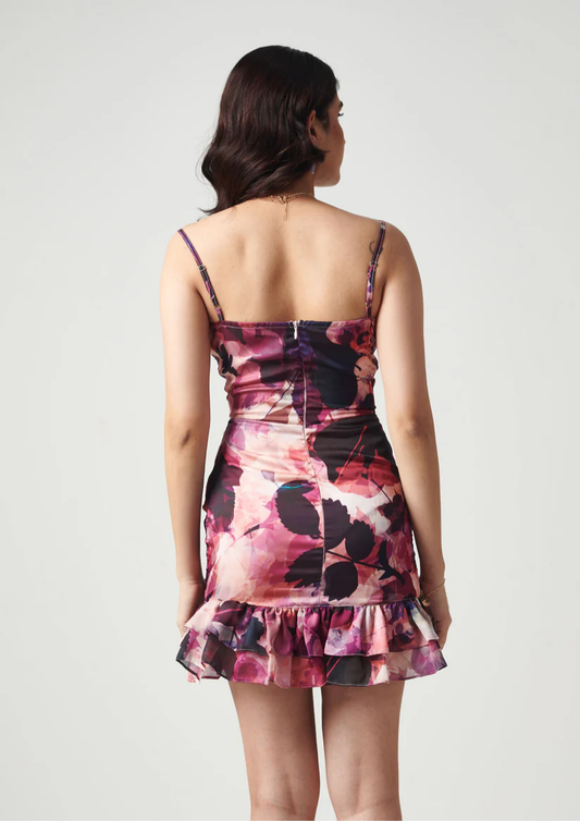 "Siora chic floral bustier dress in soft semi satin georgette featuring playful frills—ideal for daytime events, vacations, and flirty date looks.
"