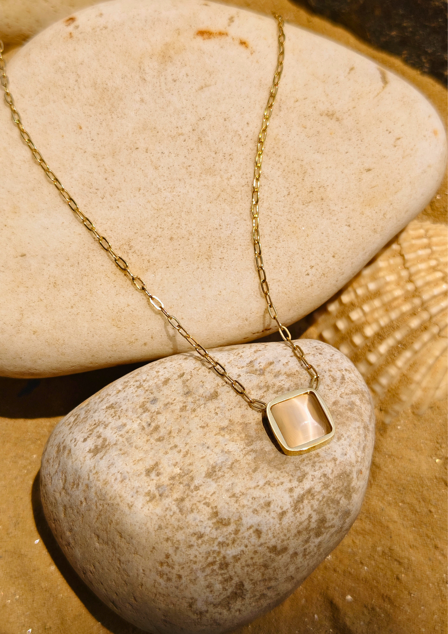 sioaa Celestia Spark Chain from Seoraajewels – anti tarnish gold plated necklace with dainty chain and starry square pendant, waterproof and elegant for everyday wear.