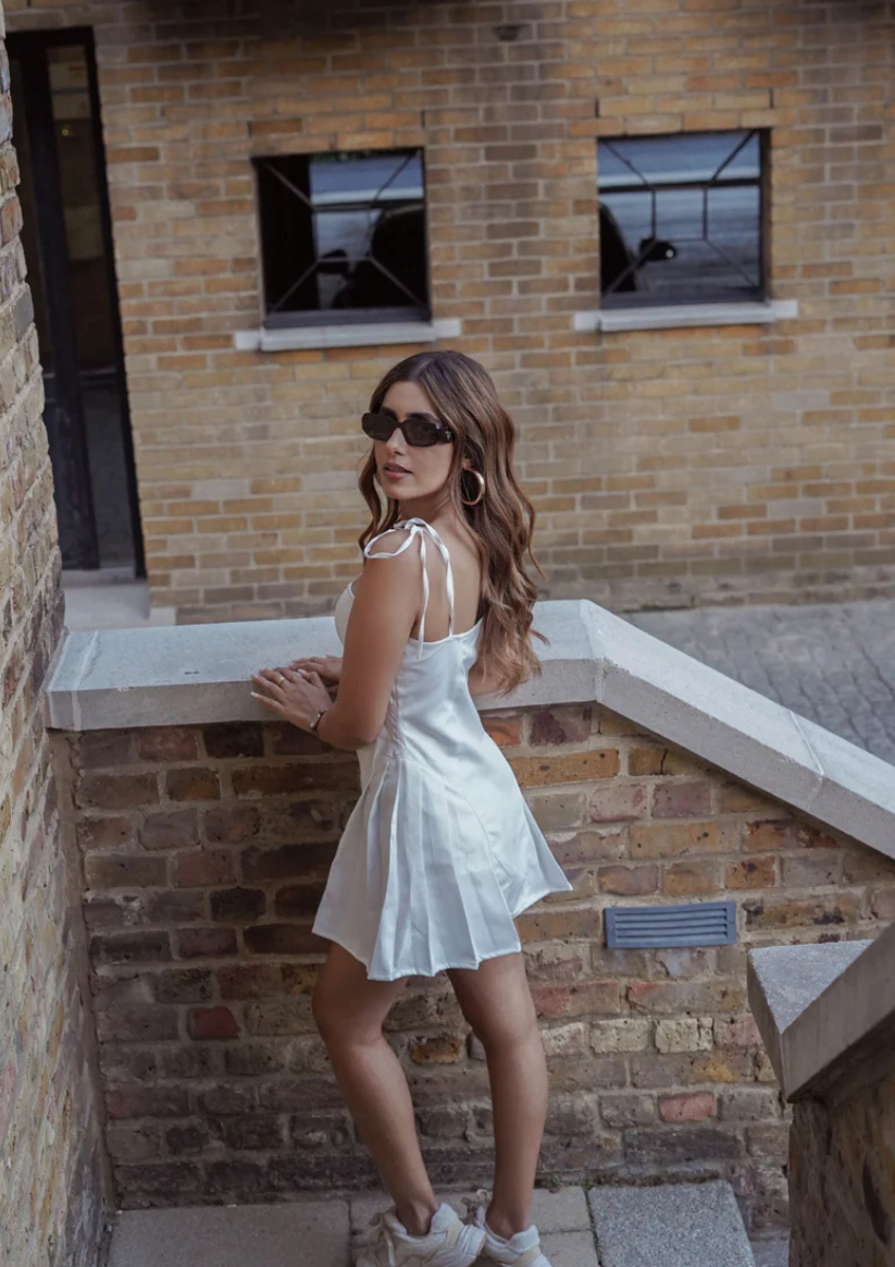 Gwen White Pleated Dress