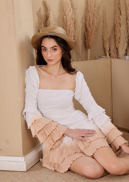 Siora Ivory Cream Mini Dress with playful silhouette and feminine movement, perfect for sunset dates