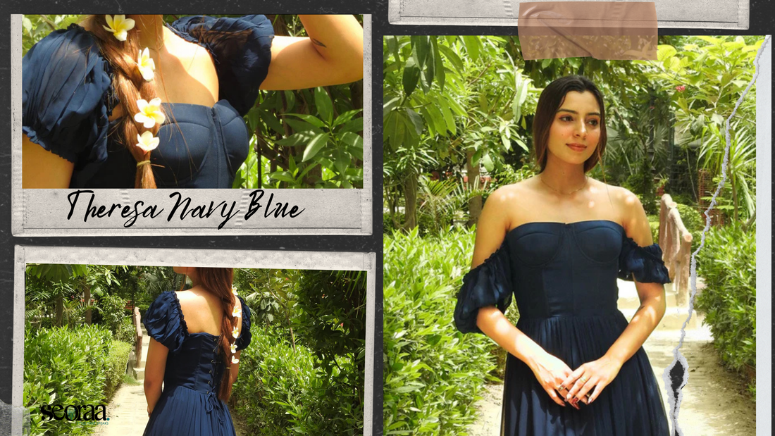 Theresa Navy Blue Dress – Quiet Power in Flowing Georgette