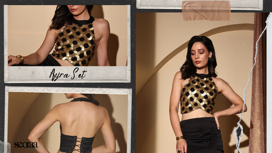 Ayra Co-Ord Set – Black & Gold Glamour for Statement Evenings