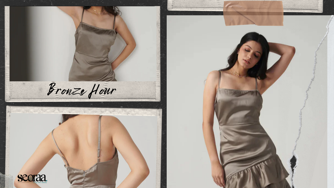 Bronze Hour Dress – The Perfect Golden Grey Satin Dress for Every Occasion