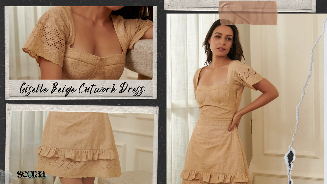 Giselle Beige Cutwork Dress: Effortless Chic with Timeless Elegance