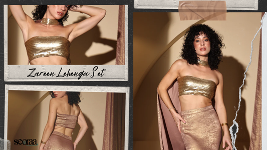 Zareen Lehenga–Inspired Co-Ord Set by Seoraa – Golden Glamour, Modern Elegance