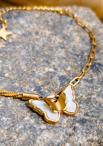 Seora Chronos Charm Bracelet – Elegant butterfly gold bracelet, waterproof, tarnish-free, hypoallergenic jewellery for stylish everyday wear.
