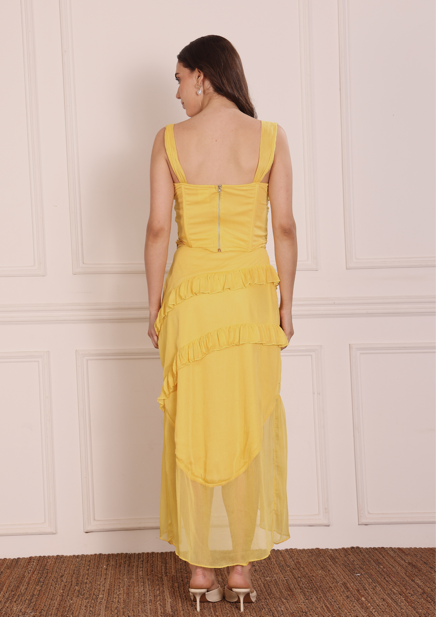 Maribelle Yellow Chiffon Set – Fresh Coordinated Top and Skirt with Soft Drape and Effortless Daytime Sophistication