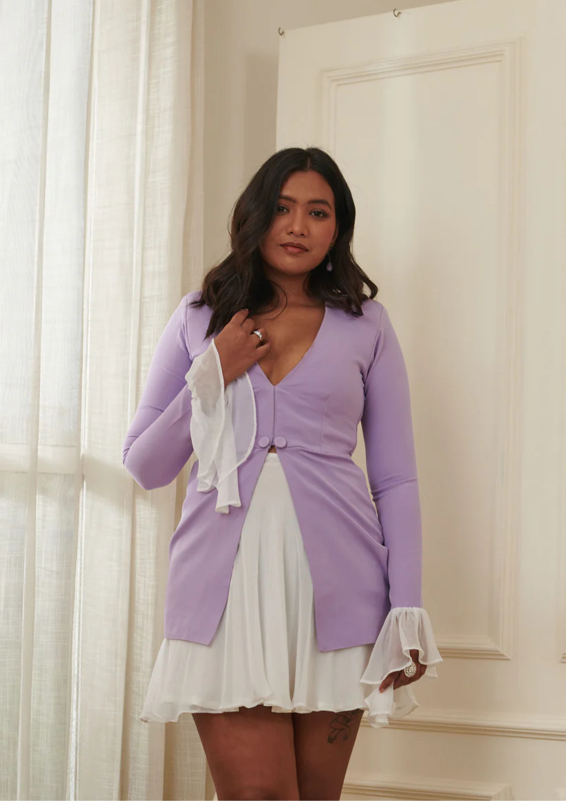 purple dress with blazer Double-breasted Purple Blazer Dress With Slit on Luulla