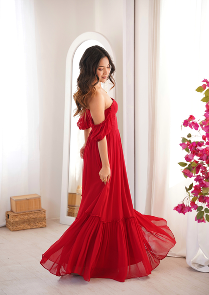 Theresa Red Georgette Dress Red Maxi Dress