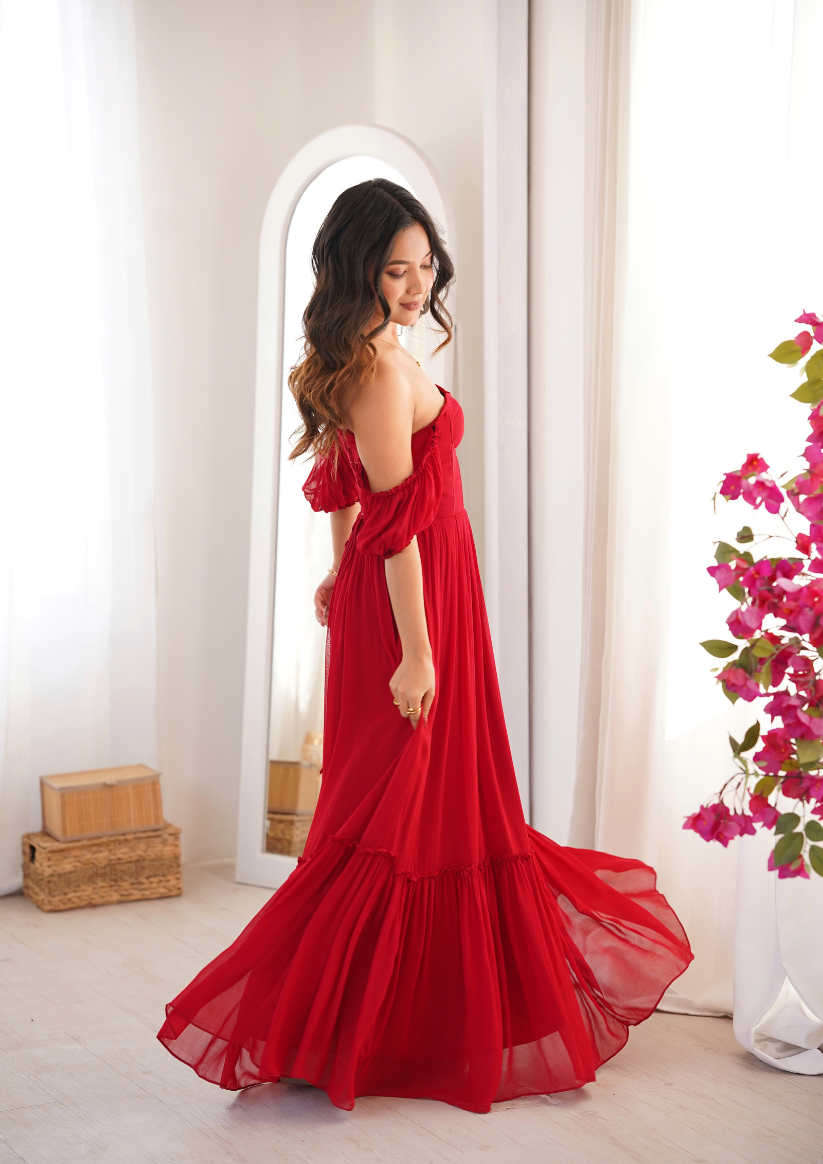 Theresa Red Georgette Dress
