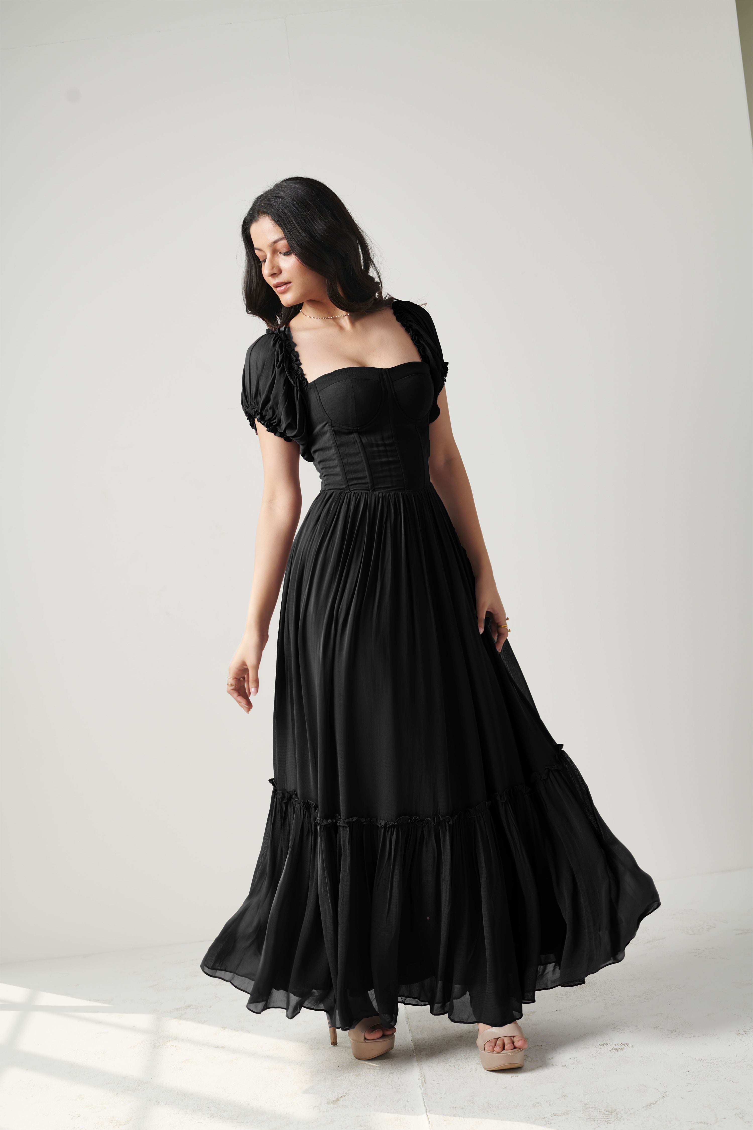 Theresa Black Georgette Dress Seoraa