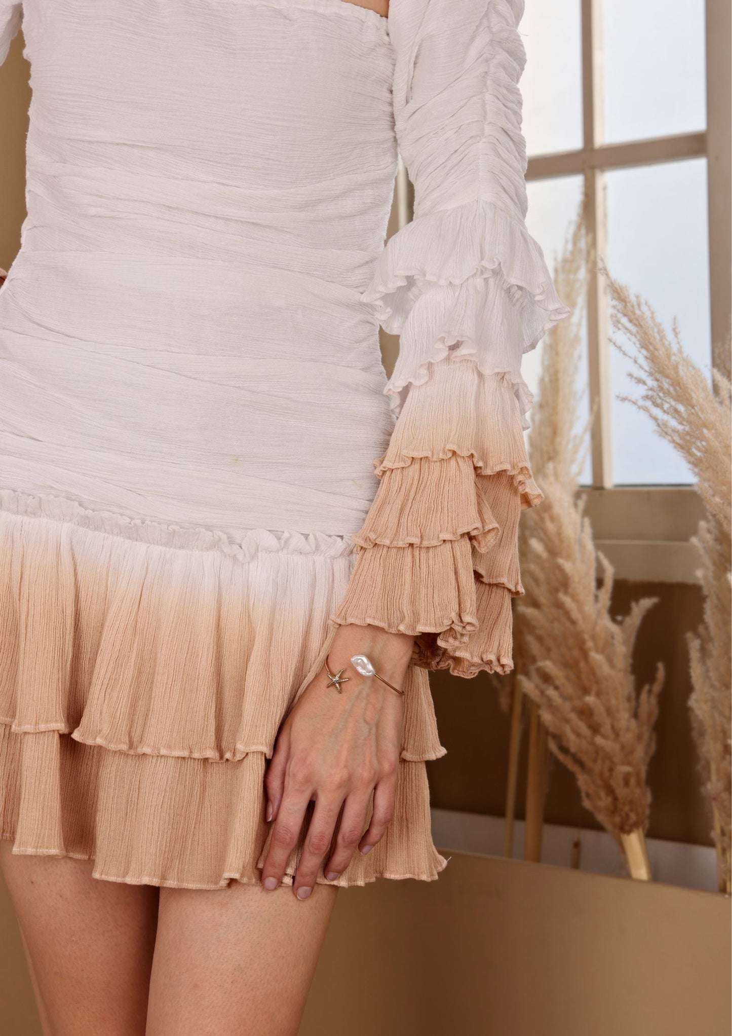 Sehora White Cream Ombre Dress with dreamy charm and elegant style, perfect for resort wear
