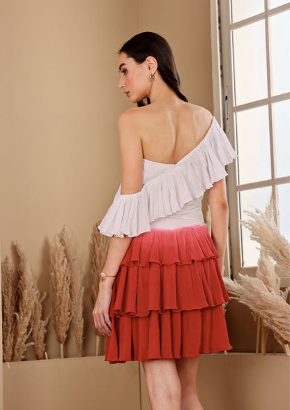 Sehora White Red Sunset Dress with graceful movement and bold charm, perfect for resort wear