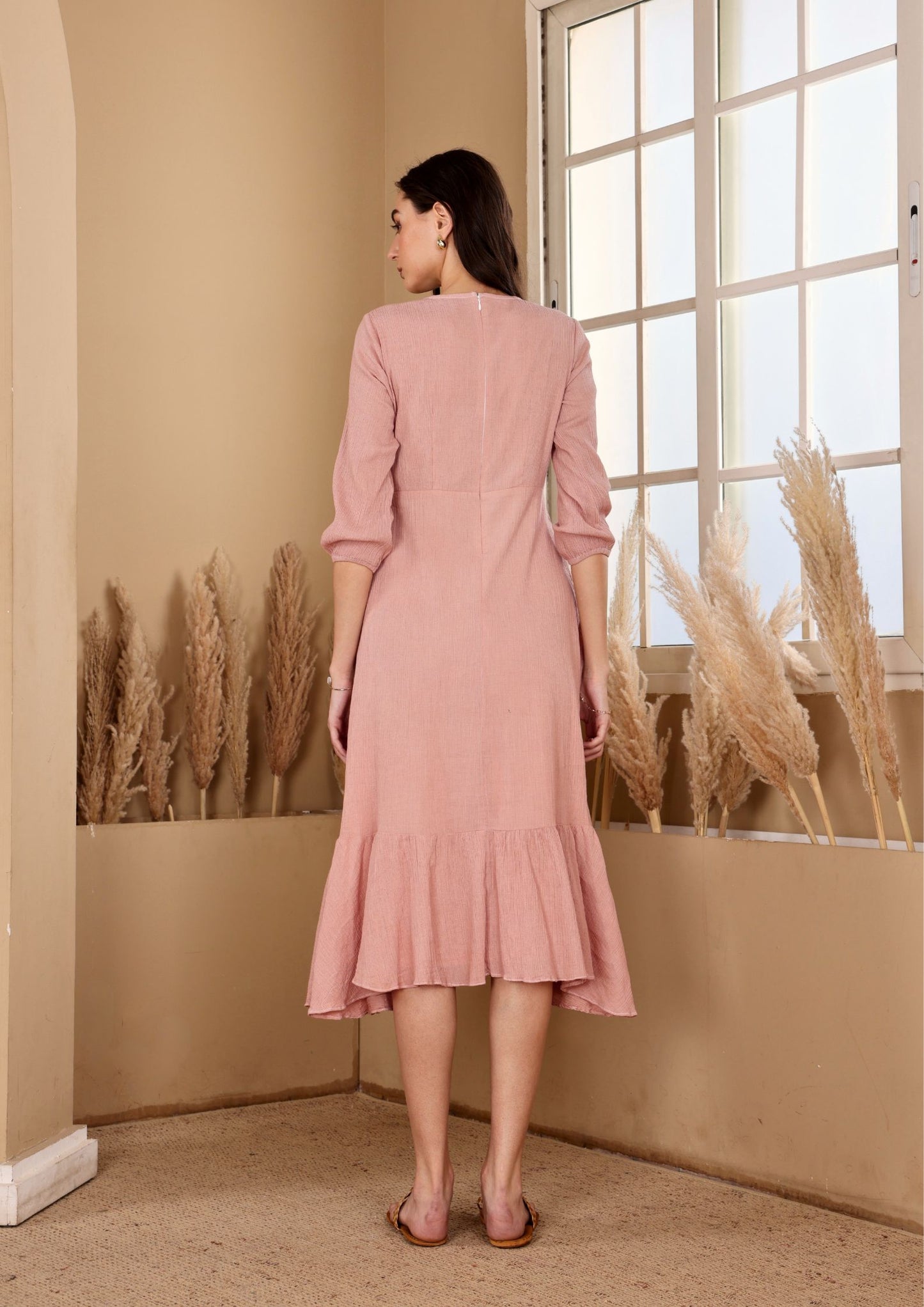 Sehora Elegant Peach Dress with sun kissed charm and breezy style, perfect for resort wear