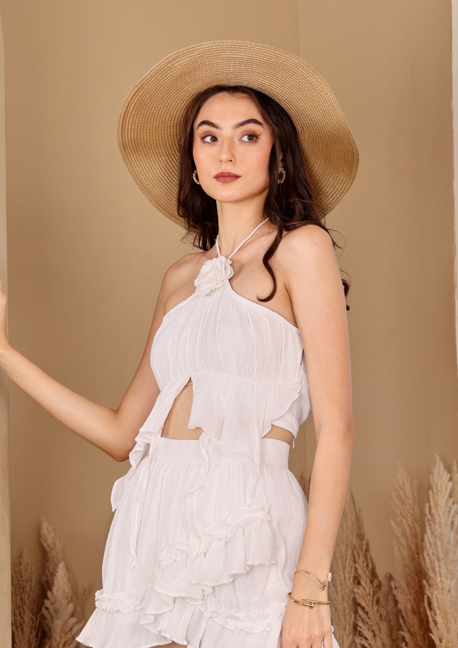 Sioraa Pearl White Top with graceful fit and romantic style, perfect for brunch looks