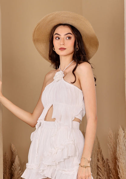Sioraa Pearl White Top with graceful fit and romantic style, perfect for brunch looks
